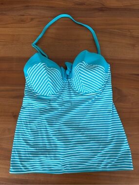 Freya Women’s Turquoise Stripe Tankini Swim Top. NWOT. Bra size 34E.